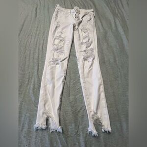 AE distressed white jeans (short length) mid rise